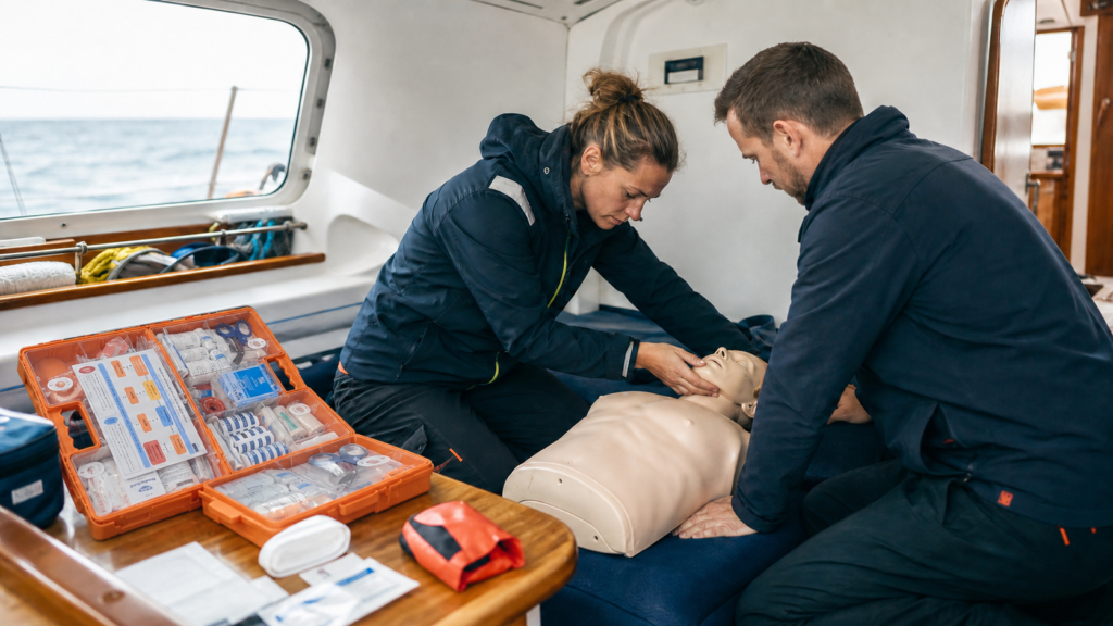 EHAB Plus medische koffer tijdens STCW-training aan boord